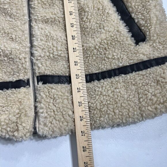 Madden Girl Teddy Jacket Womens Medium Tan Sherpa Faux Leather Trim Buckle Fur - Picture 13 of 13